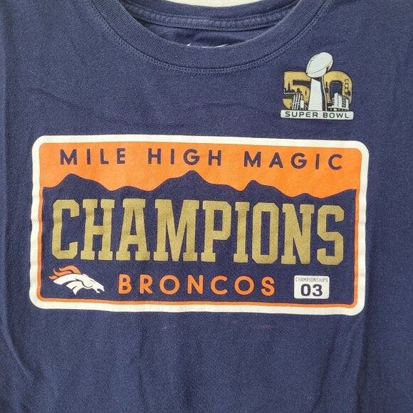 Superbowl 50 Denver Broncos Shirt Womens L (Fits Like M) Blue Nike Athletic Fit‎ - Picture 2 of 12